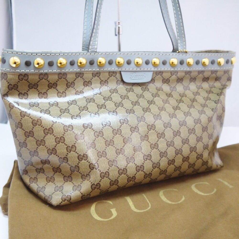 GUCCI GG Crystal Tote Bag Shoulder Studs Brown